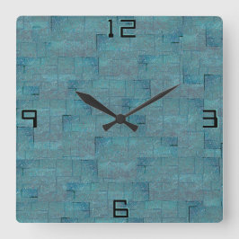 Cyan bis grau texturförmige mosaikförmige Ausschni Quadratische Wanduhr