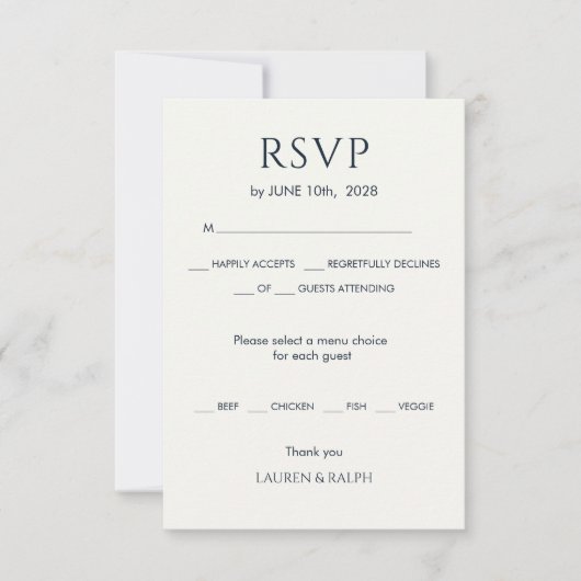 Cyan Black & Ivory Monogram Wedding RSVP (Vorderseite)