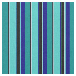 Cyan, Black, Light Blue, Türkis & Blue Lines Stoff