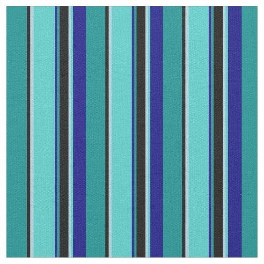 Cyan, Black, Light Blue, Türkis & Blue Lines Stoff (Nahaufnahme)