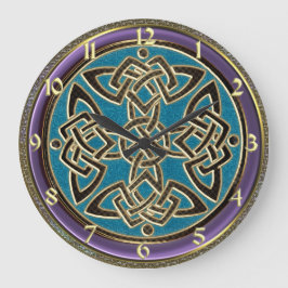Cyan-blaue Blau-, Lila und Goldkeltische Große Wanduhr