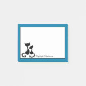 Cyan-blaue blaue schwarze Katzen-Silhouette Post-it Klebezettel (Vorderseite)