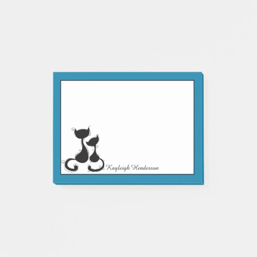 Cyan-blaue blaue schwarze Katzen-Silhouette Post-it Klebezettel (Vorderseite)