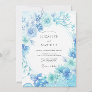 Cyan Blaue Üppige Botanische Hochzeit Einladung