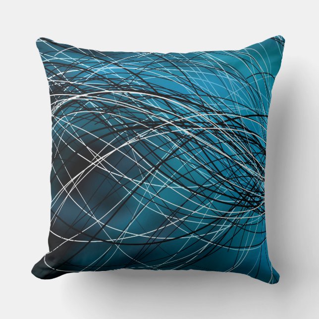 Cyan-blaue wirbelnde Linien - Wurfs-Kissen Kissen (Vorderseite)
