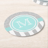 Cyan-blauer, grauer und weißer Motiv Sriped Runder Pappuntersetzer (Angewinkelt)