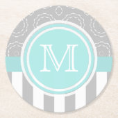 Cyan-blauer, grauer und weißer Motiv Sriped Runder Pappuntersetzer (Vorderseite)