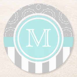 Cyan-blauer, grauer und weißer Motiv Sriped Runder Pappuntersetzer