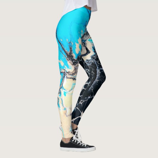 Cyan-blaues und flüssiges Acrylfarbe Leggings (Rechts)