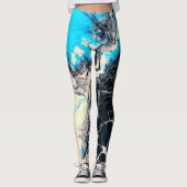 Cyan-blaues und flüssiges Acrylfarbe Leggings (Vorderseite)