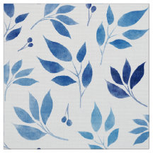 Cyan-Blue Aquarell-Blätter Poplin-Polyester-