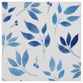 Cyan-Blue Aquarell-Blätter Poplin-Polyester- Stoff
