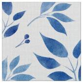 Cyan-Blue Aquarell-Blätter Poplin-Polyester- Stoff (Nahaufnahme)