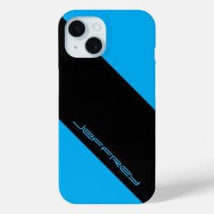 Cyan Blue & Black, ein Streifen Minimalistisch, Na iPhone 15 Hülle