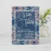 Cyan Blue Blume Mandala 30. Geburtstag Einladung (Stehend Vorderseite)