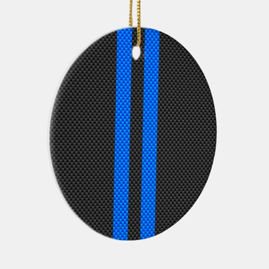 Cyan Blue Carbon Fibre Racing Stripes Keramik Ornament (Rechts)