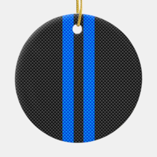 Cyan Blue Carbon Fibre Racing Stripes Keramik Ornament (Vorne)