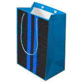 Cyan Blue Carbon Fibre Racing Stripes Mittlere Geschenktüte (Rückseite Schrägansicht)
