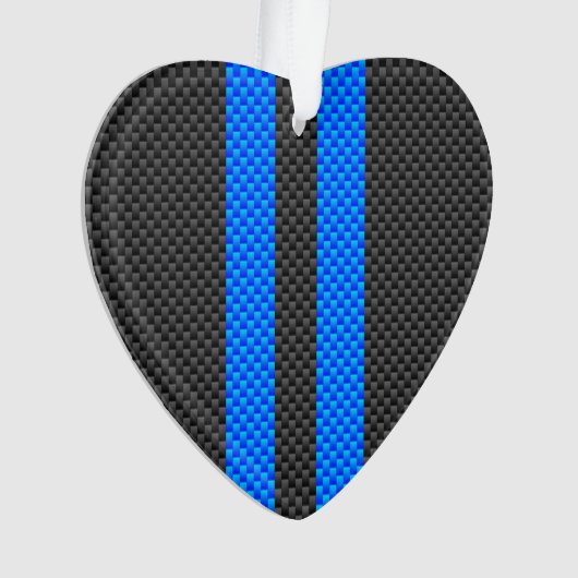 Cyan Blue Carbon Fibre Racing Stripes Ornament (Vorderseite)