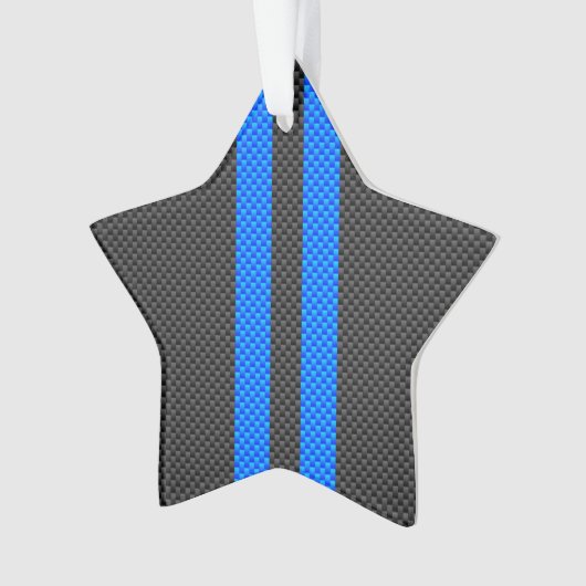 Cyan Blue Carbon Fibre Racing Stripes Ornament (Vorderseite)