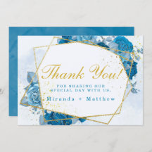 Cyan Blue Floraks und Gold Wedding Dankeschön Kart