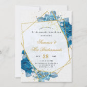 Cyan Blue Floral Geometric Bridesmaids Luncheon Einladung (Vorderseite)