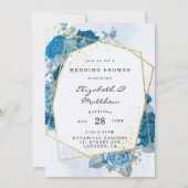 Cyan Blue Florals Gold Geometric Polterabend Einladung (Vorderseite)