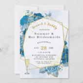 Cyan Blue Gold Geometric Brunch und Bubbly Einladung (Vorderseite)
