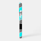 Cyan Blue, Grau, Schwarz Zickzack, Mit Monogramm iPhone 16 Hülle (Linke Seite)