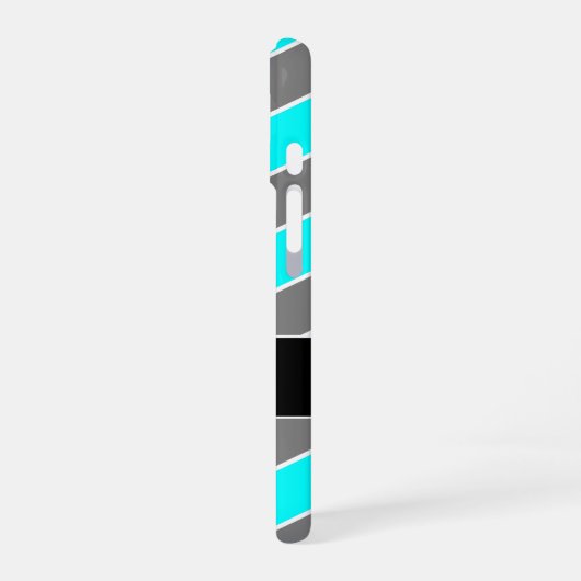 Cyan Blue, Grau, Schwarz Zickzack, Mit Monogramm iPhone 16 Hülle (Linke Seite)