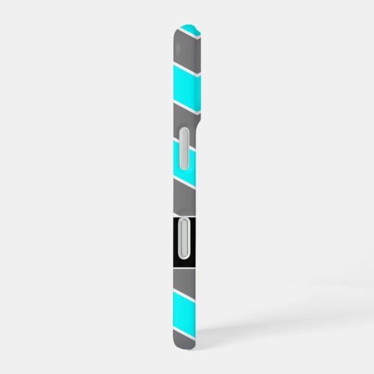Cyan Blue, Grau, Schwarz Zickzack, Mit Monogramm iPhone 16 Hülle (Rechte Seite)