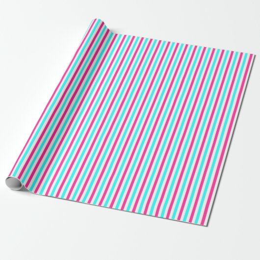 Cyan Blue Pink White Stripes Geschenkpapier (Ungerollt)