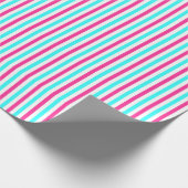 Cyan Blue Pink White Stripes Geschenkpapier (Ecke)