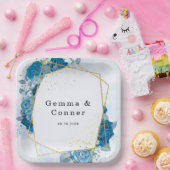 Cyan Blue Rustic Geometric Floral Wedding Pappteller (Party)