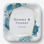 Cyan Blue Rustic Geometric Floral Wedding Pappteller (Vorderseite)
