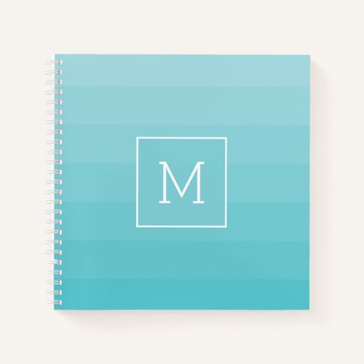 Cyan Blue Shades Horizontal Stripes Monogram Notizblock (Vorderseite)