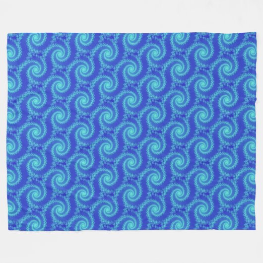 Cyan Blue Spiral Fraktal Pattern Fleecedecke (Vorderseite (Horizontal))