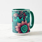 Cyan-Blume Surreal-Blüten Tasse (VorderseiteRechts)