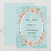 Cyan Blush Blossom Hochzeit Einladung (Vorne/Hinten)