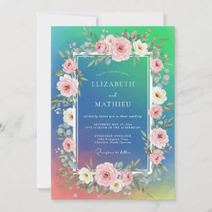 Cyan Blush Wasserfarbenen Hochzeit Einladung