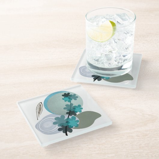 Cyan Boho Glasuntersetzer (Schrägansicht)