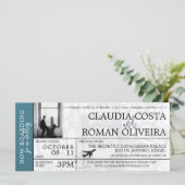 Cyan Brazil Wedding Boarding Pass Einladung (Stehend Vorderseite)