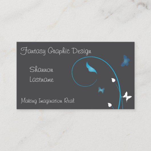 Cyan Butterflies und Blätter auf Grau Visitenkarte (Vorderseite)