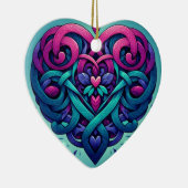 Cyan Celtic Heart Keramik Ornament (Rechts)