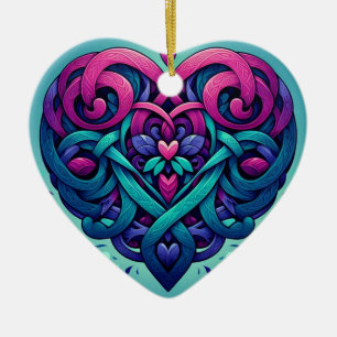 Cyan Celtic Heart Keramik Ornament