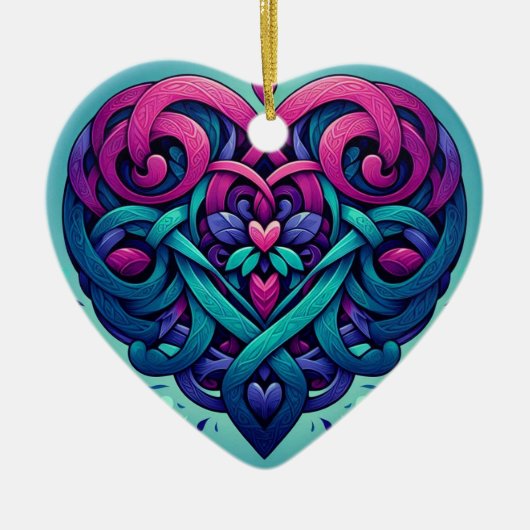 Cyan Celtic Heart Keramik Ornament (Vorne)
