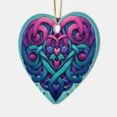 Cyan Celtic Heart Keramik Ornament (Links)
