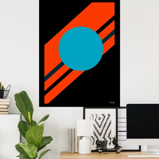 Cyan Circle mit Orange Diagonal Bauhaus Design Poster (Heimbüro)