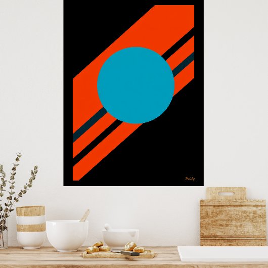 Cyan Circle mit Orange Diagonal Bauhaus Design Poster (Küche)