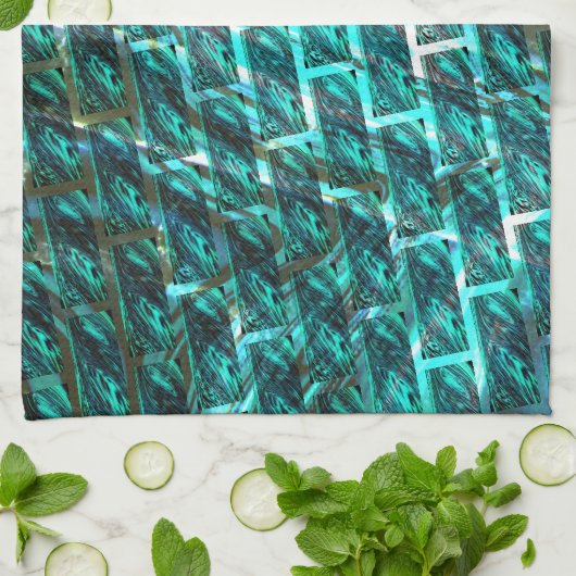 Cyan Fleck, Graugitter oder andere Backstein Effek Geschirrtuch (Gefaltet)